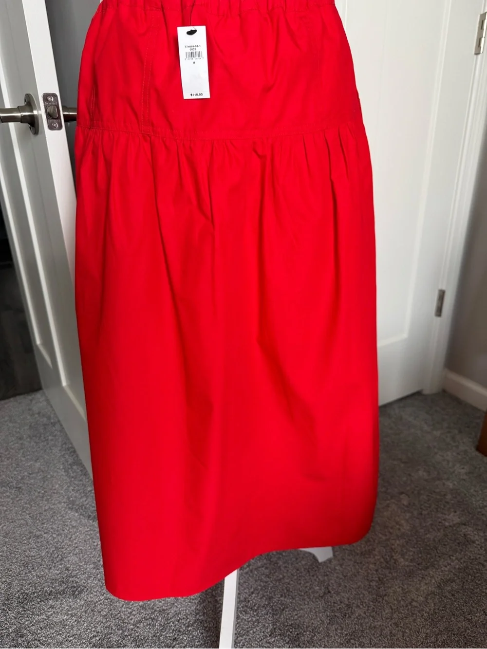 NWT BR M Cotton Poplin Drawstring Waist Full Midi Skirt